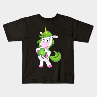 St Patricks Day Girls Dabbing Unicorn Leprechaun Lepricorn Kids T-Shirt